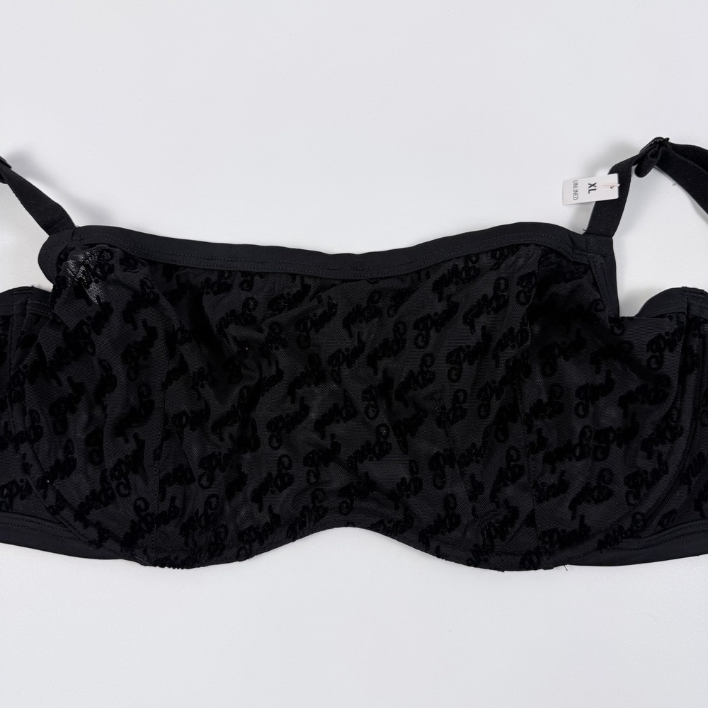 Victoria's Secret PINK Wink Unlined Scoop Bra Black Logo Sheer XL NWT